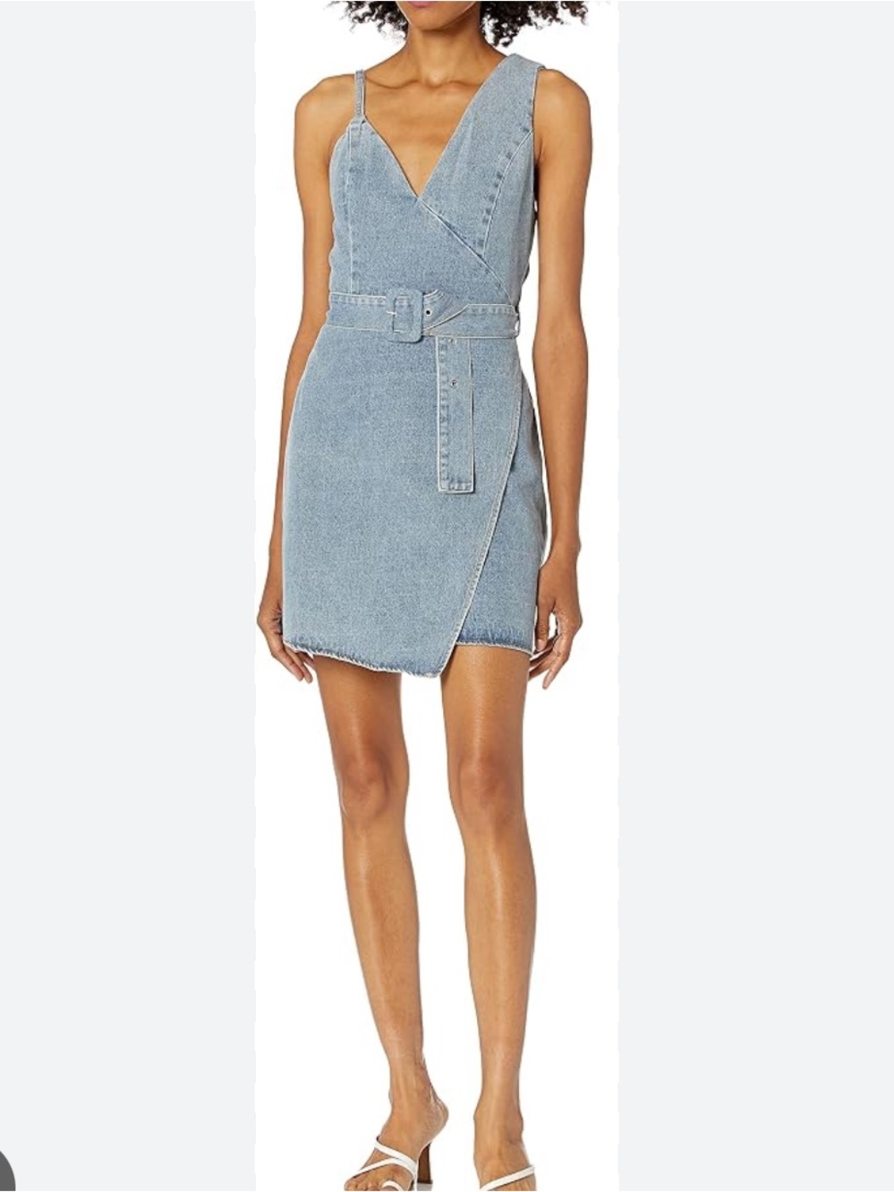 4SI3NNA Light Blue Denim Wrap Mini Dress with Belt